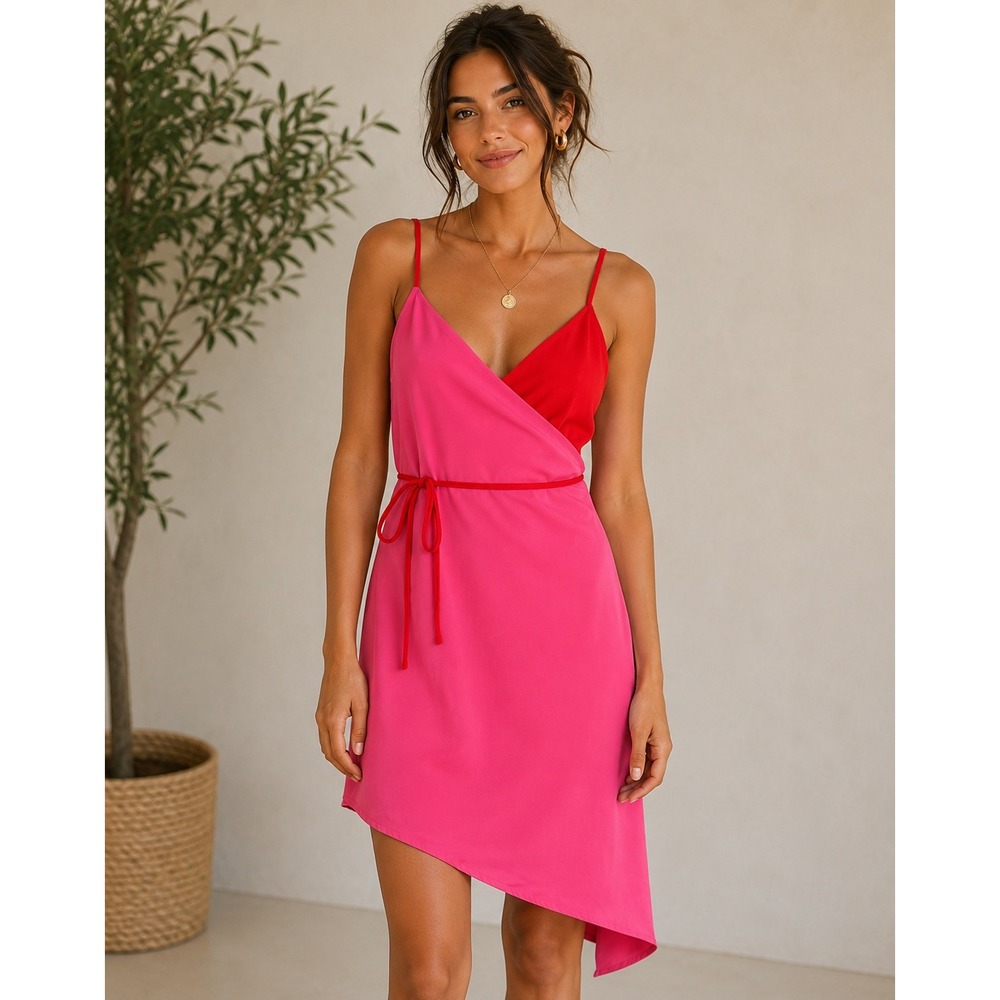 Renvy Asymmetrical Wrap Dress Wedding Guest Summer Cocktail Preppy Vacation Chic